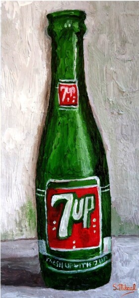 Painting titled "The bottle 1" by Michael Aoun, Original Artwork, Oil Mounted on Cardboard