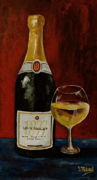 Painting titled "The Champagne" by Michael Aoun, Original Artwork, Oil Mounted on Cardboard