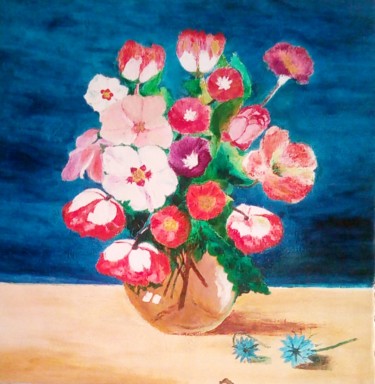 Painting titled "Vase a fleurs 5" by Amor Aoun, Original Artwork, Oil