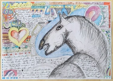 Рисунок под названием "Pferd mit Herz" - Armin Andreas Pangerl, Подлинное произведение искусства, Чернила