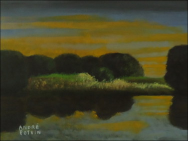Schilderij getiteld "Reflets sur l'étang" door André Potvin, Origineel Kunstwerk, Acryl