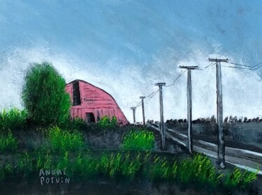 Painting titled "Barn road" by André Potvin, Original Artwork, Acrylic