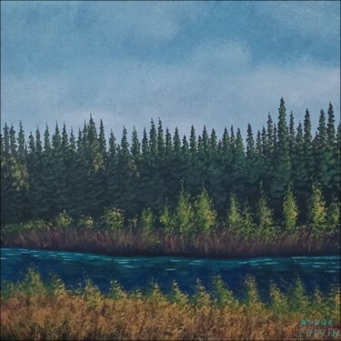 Painting titled "Yukon river" by André Potvin, Original Artwork, Acrylic
