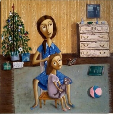 Картина под названием "Детство" - Анна Милькис, Подлинное произведение искусства, Акрил Установлен на Деревянная рама для но…