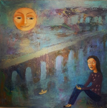 Картина под названием "Ночь" - Анна Милькис, Подлинное произведение искусства, Акрил Установлен на Деревянная рама для носил…