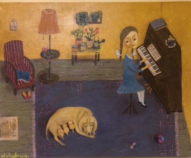 Pintura titulada "Урок музыки" por Anna Milkis, Obra de arte original, Acrílico Montado en Bastidor de camilla de madera
