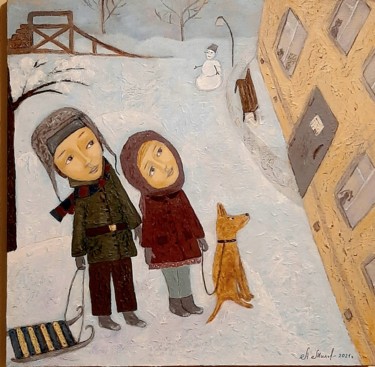 Картина под названием "Зима" - Анна Милькис, Подлинное произведение искусства, Акрил Установлен на Деревянная рама для носил…
