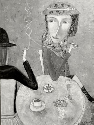 Картина под названием "Диалог" - Анна Милькис, Подлинное произведение искусства, Акрил Установлен на Деревянная рама для нос…