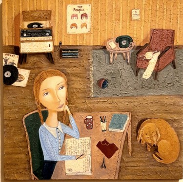 Картина под названием "Julia" - Анна Милькис, Подлинное произведение искусства, Акрил Установлен на Деревянная рама для носи…