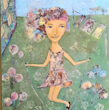 Pintura titulada "Весна на улице" por Anna Milkis, Obra de arte original, Acrílico Montado en Bastidor de camilla de madera