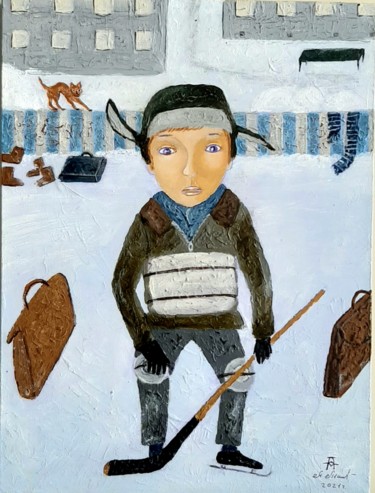 Картина под названием "Хоккеист" - Анна Милькис, Подлинное произведение искусства, Акрил Установлен на Деревянная рама для н…