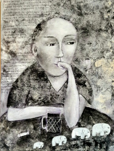 Schilderij getiteld "Наедине с собой" door Anna Milkis, Origineel Kunstwerk, Acryl Gemonteerd op Frame voor houten brancard