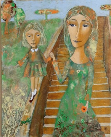 Картина под названием "Держи меня" - Анна Милькис, Подлинное произведение искусства, Акрил Установлен на Деревянная рама для…