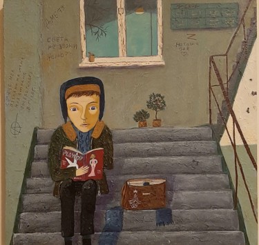 Картина под названием "90-е" - Анна Милькис, Подлинное произведение искусства, Акрил Установлен на Деревянная рама для носил…