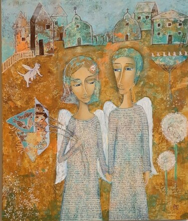Картина под названием "Две веры, одна любо…" - Анна Милькис, Подлинное произведение искусства, Акрил Установлен на Деревянна…