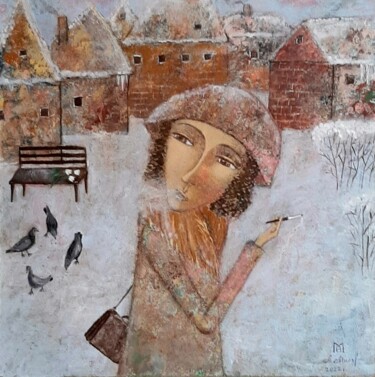 Ζωγραφική με τίτλο "Зимой" από Анна Милькис, Αυθεντικά έργα τέχνης, Ακρυλικό Τοποθετήθηκε στο Ξύλινο φορείο σκελετό