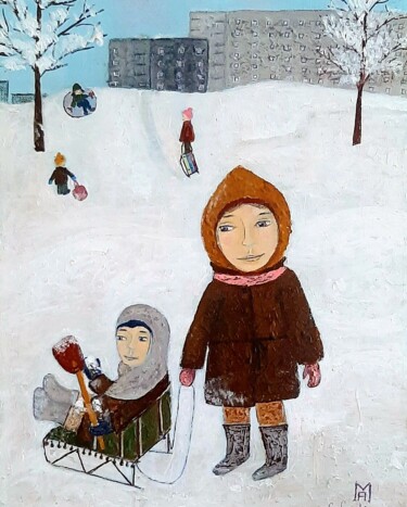 Ζωγραφική με τίτλο "Зимой во дворе" από Анна Милькис, Αυθεντικά έργα τέχνης, Ακρυλικό