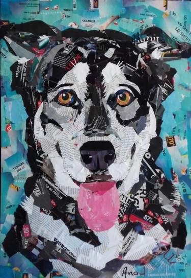 Colagens intitulada "Dog" por Ana Almeida, Obras de arte originais, Colagens
