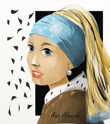 Digitale Kunst getiteld "Meisje met de parel" door Ana Almeida, Origineel Kunstwerk, Digitaal Schilderwerk