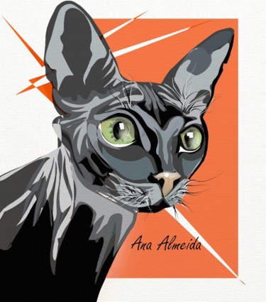 Digital Arts titled "Cat" by Ana Almeida, Original Artwork, Digital Painting