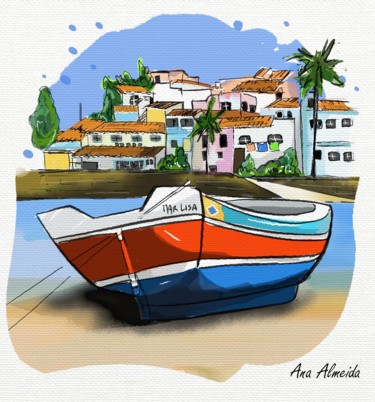Digitale Kunst mit dem Titel "Ferragudo, Algarve…" von Ana Almeida, Original-Kunstwerk, Digitale Malerei