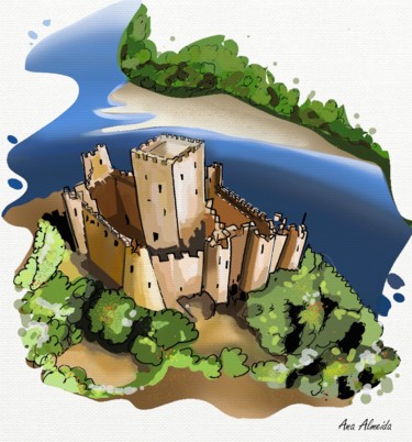 Arte digitale intitolato "Almourol Castle -Po…" da Ana Almeida, Opera d'arte originale, Pittura digitale