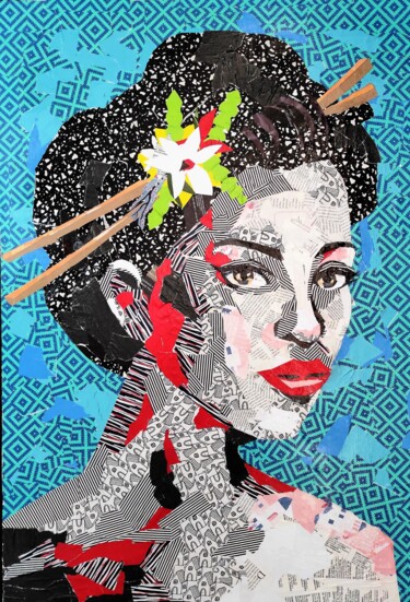 Collages intitulée "chinese woman" par Ana Almeida, Œuvre d'art originale, Collages Monté sur Châssis en bois