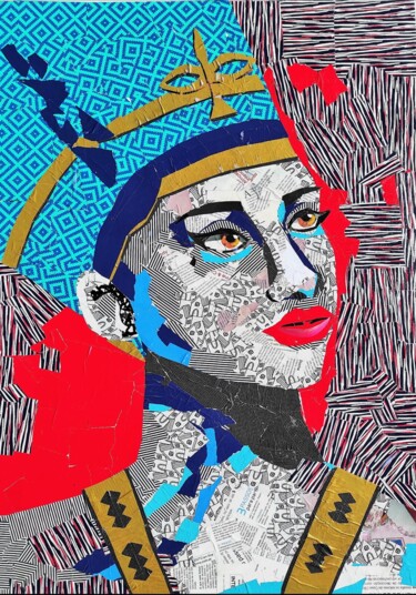 Collages getiteld "Cleopatra" door Ana Almeida, Origineel Kunstwerk, Collages Gemonteerd op Frame voor houten brancard