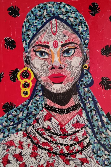 Collages titulada "Hindu" por Ana Almeida, Obra de arte original, Collages Montado en Bastidor de camilla de madera