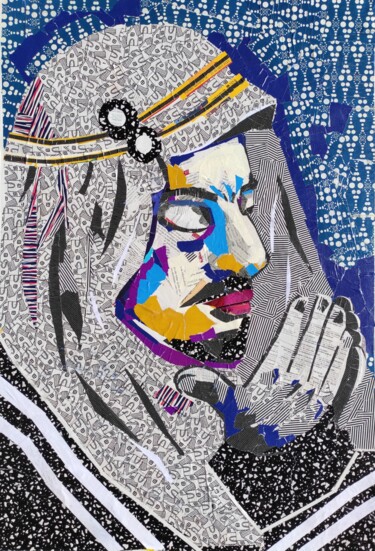 Collages titulada "Oração" por Ana Almeida, Obra de arte original, Collages Montado en Bastidor de camilla de madera