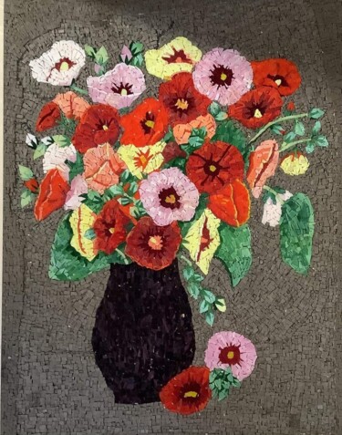 Sculpture titled "flowers in the vase" by Aphrodite Zampetake, Original Artwork, Mosaic
