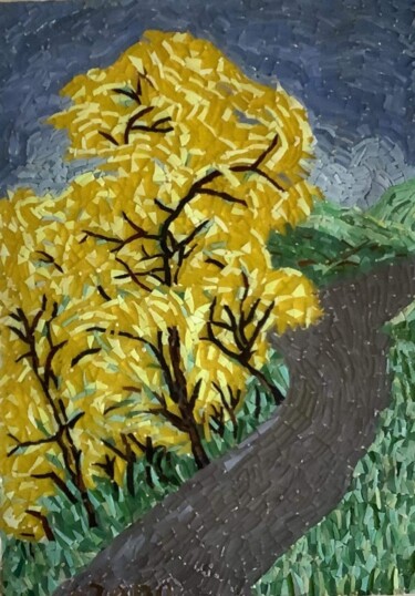 Sculpture titled "Yellow trees" by Aphrodite Zampetake, Original Artwork, Mosaic