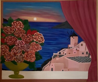 Painting titled "view from the window" by Aphrodite Zampetake, Original Artwork, Oil
