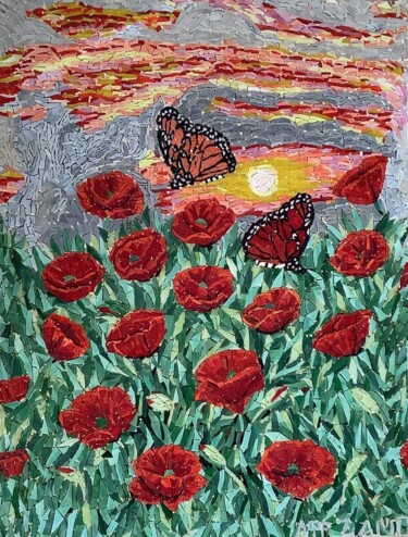 Sculpture titled "butterflies at suns…" by Aphrodite Zampetake, Original Artwork, Mosaic