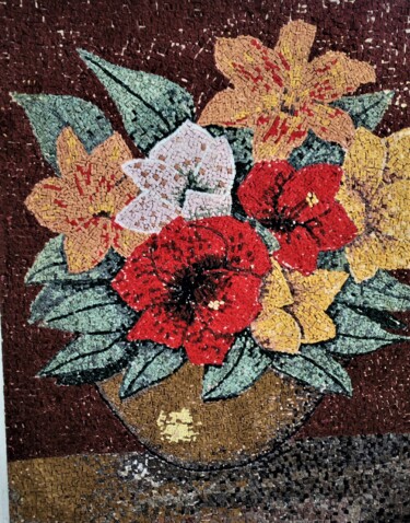 Sculpture titled "colourful flowers" by Aphrodite Zampetake, Original Artwork, Mosaic