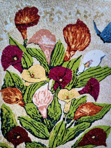 Sculpture titled "colourful lilies" by Aphrodite Zampetake, Original Artwork, Mosaic