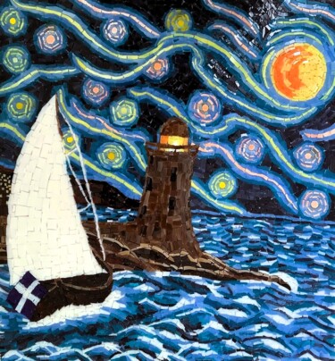 Skulptur mit dem Titel "Night sailing" von Aphrodite Zampetake, Original-Kunstwerk, Mosaik