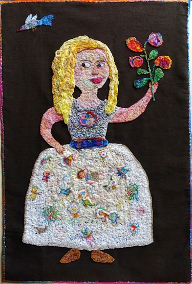 Art textile intitulée "Margarita à la robe…" par Apignat, Œuvre d'art originale, Fil