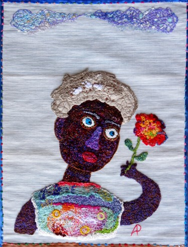 Textile Art titled "la-fleur-rouge-de-d…" by Apignat, Original Artwork