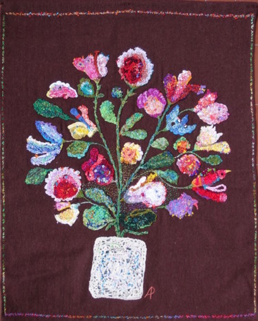 Textile Art titled "Grand bouquet" by Apignat, Original Artwork, Embroidery