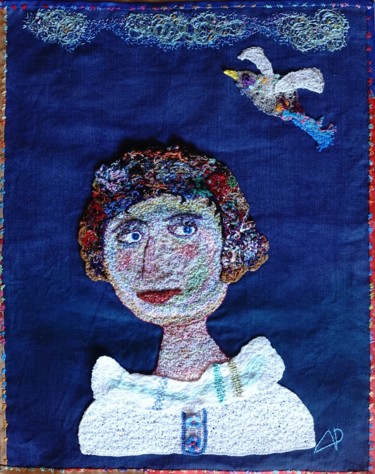Textile Art titled "Rétro autoportrait" by Apignat, Original Artwork, Thread