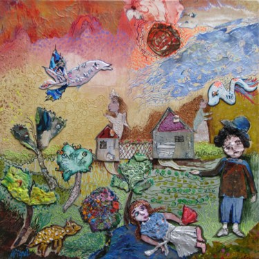 Peinture intitulée "charlot à la ferme" par Apignat, Œuvre d'art originale
