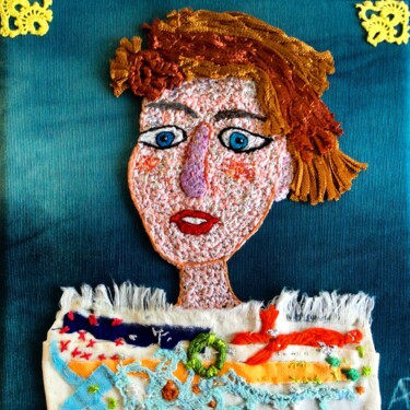 Textile Art titled "Kim" by Apignat, Original Artwork, Embroidery