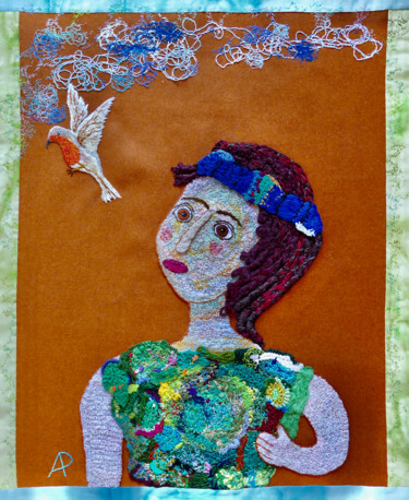 Textile Art titled "Colomba" by Apignat, Original Artwork, Embroidery
