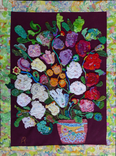 Présence des fleurs Art textile intitulée "Présence des fleurs" par Apignat, Œuvre d'art originale, Broderie