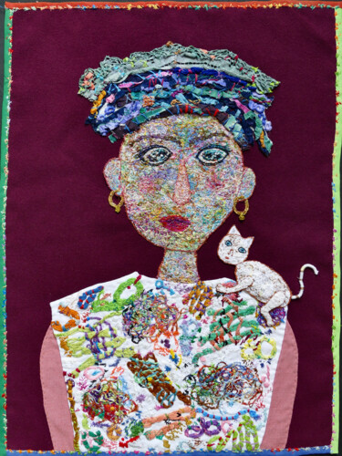 Textielkunst getiteld "Minette" door Apignat, Origineel Kunstwerk, Borduurwerk