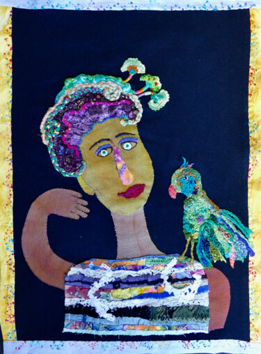 Art textile intitulée "Cyprienne et Coco" par Apignat, Œuvre d'art originale, Broderie