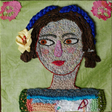 Art textile intitulée "La fleur de tiare" par Apignat, Œuvre d'art originale, Broderie