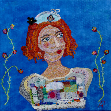 Textielkunst getiteld "La Belle Rousse" door Apignat, Origineel Kunstwerk, Borduurwerk