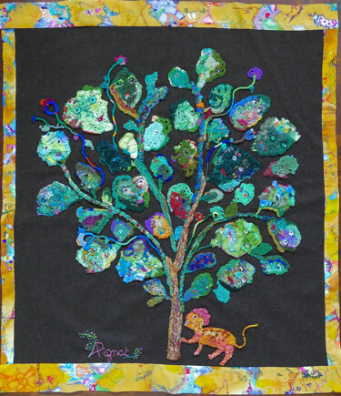 Arte textil titulada "L'arbre aux lioncea…" por Apignat, Obra de arte original, Bordado